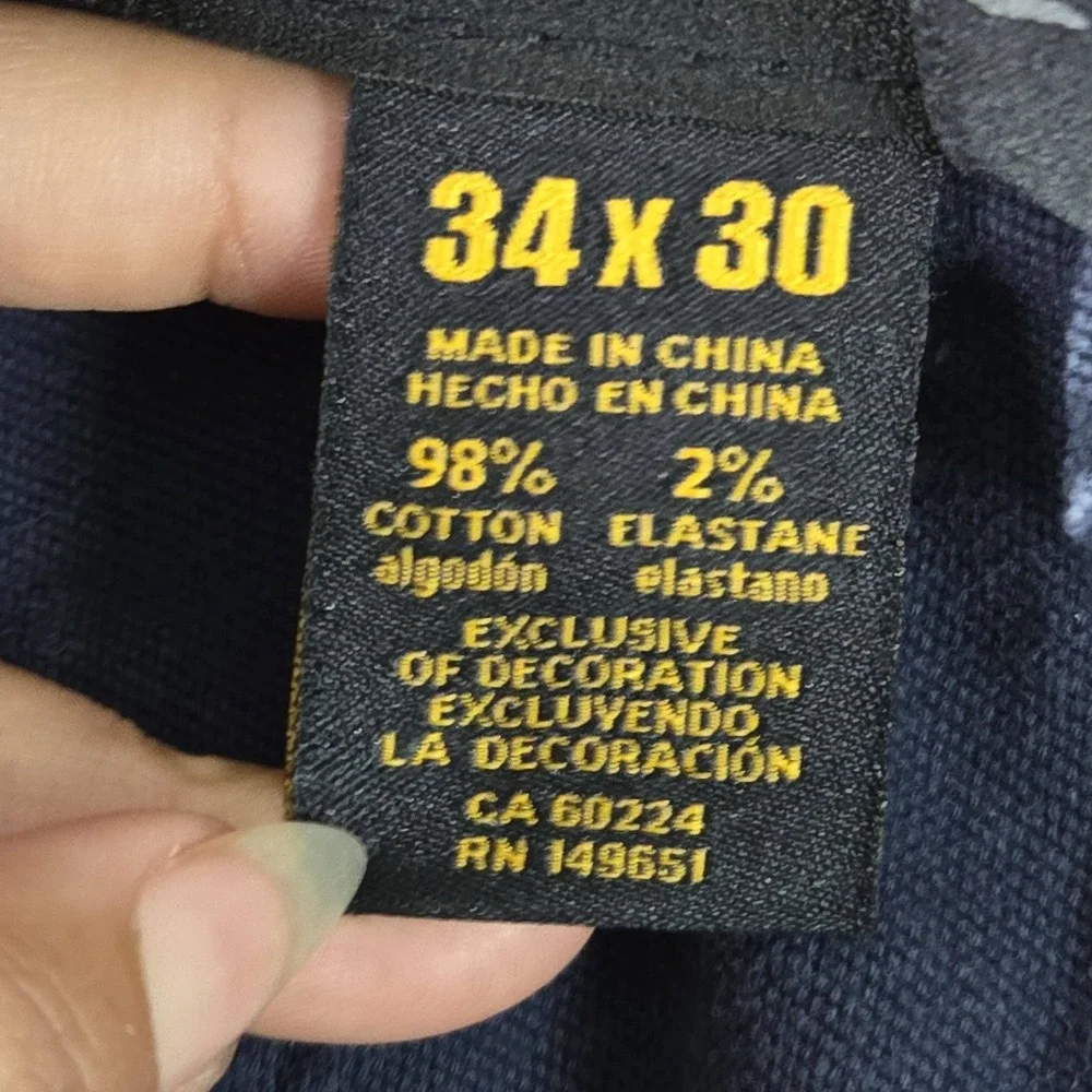 CAT Men Pants 34X30 Navy Blue Khakis Twill Workwear Button Zipper Logo 28